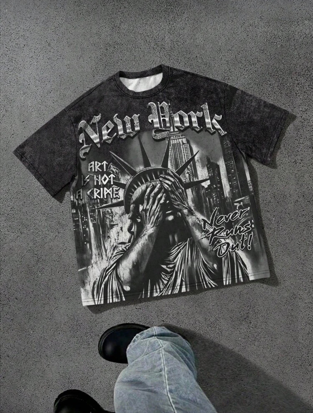 Camiseta informal suelta de cuello redondo con estampado de letras para hombre