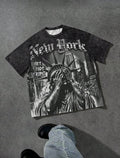 Camiseta informal suelta de cuello redondo con estampado de letras para hombre