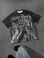 Camiseta informal suelta de cuello redondo con estampado de letras para hombre